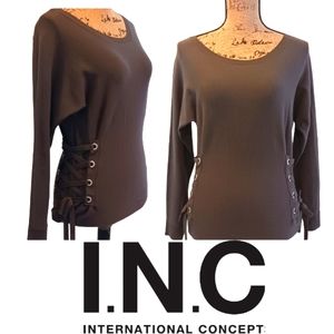 International Concepts Green Scoop Neck Lace Up Sides Pull Over Sweater S…